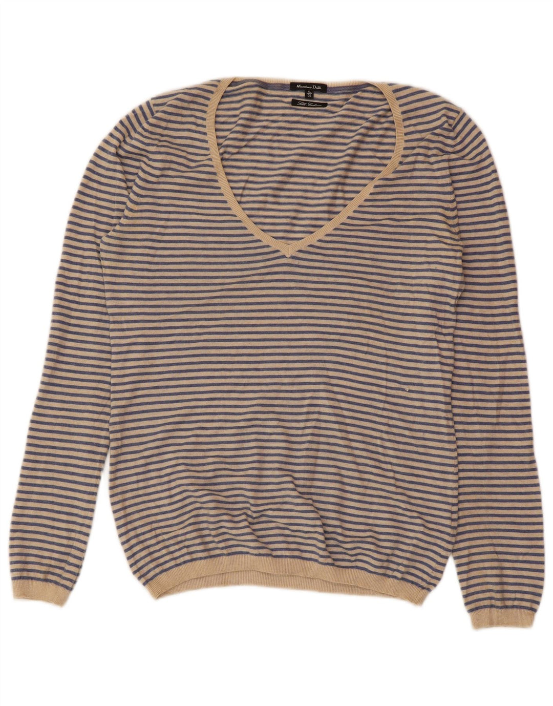 Женский джемпер с v-образным вырезом MASSIMO DUTTI UK 18 XL, кашемир в синюю полоску