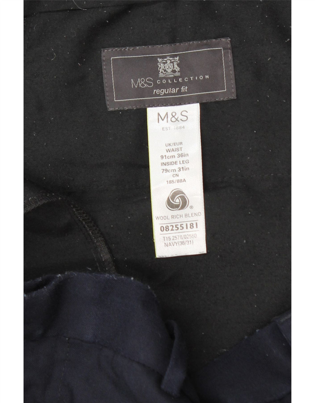 Мужские брюки чиносы Marks & Spencer стандартного кроя W36 L31 темно-синие шерстяные