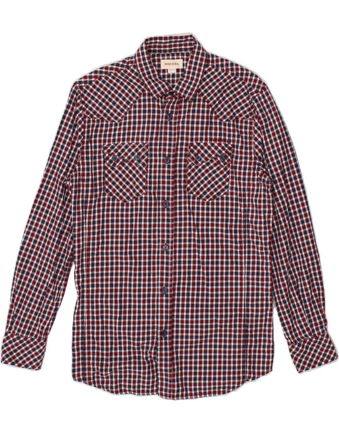 DIESEL Mens Shirt Small Burgundy Check Cotton Vintage Diesel and Second-Hand Diesel from Messina Hembry 