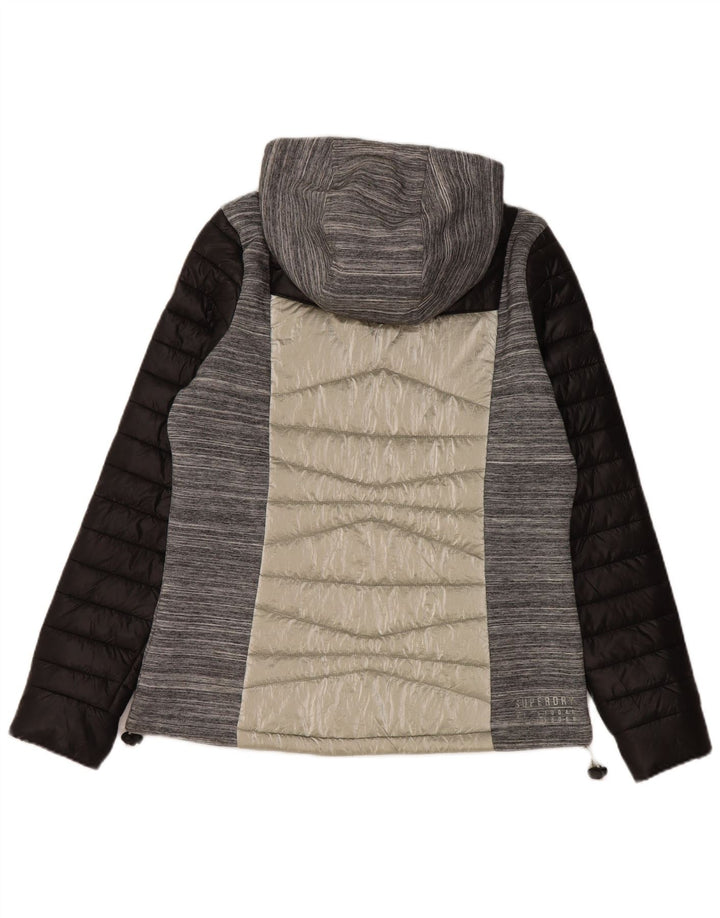 SUPERDRY Женская утепленная куртка с капюшоном UK 12 Средний Серый Цветной блок