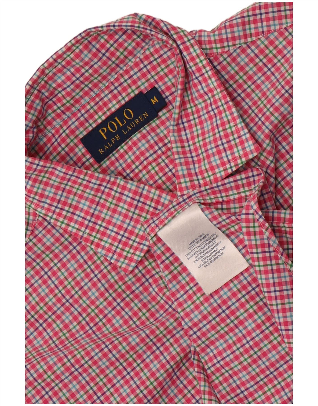 Мужская рубашка Polo Ralph Lauren в хлопковую клетку розового цвета среднего размера
