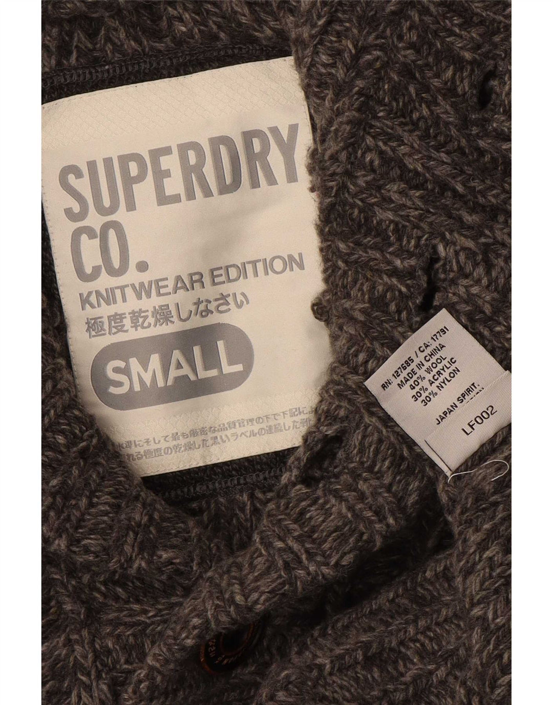 Мужской джемпер на пуговицах Superdry, маленький серый шерстяной свитер