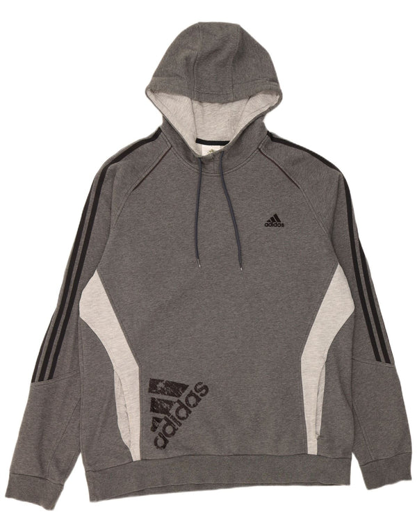 Adidas Мужской джемпер с капюшоном с рисунком 2XL Серый хлопок с цветными блоками