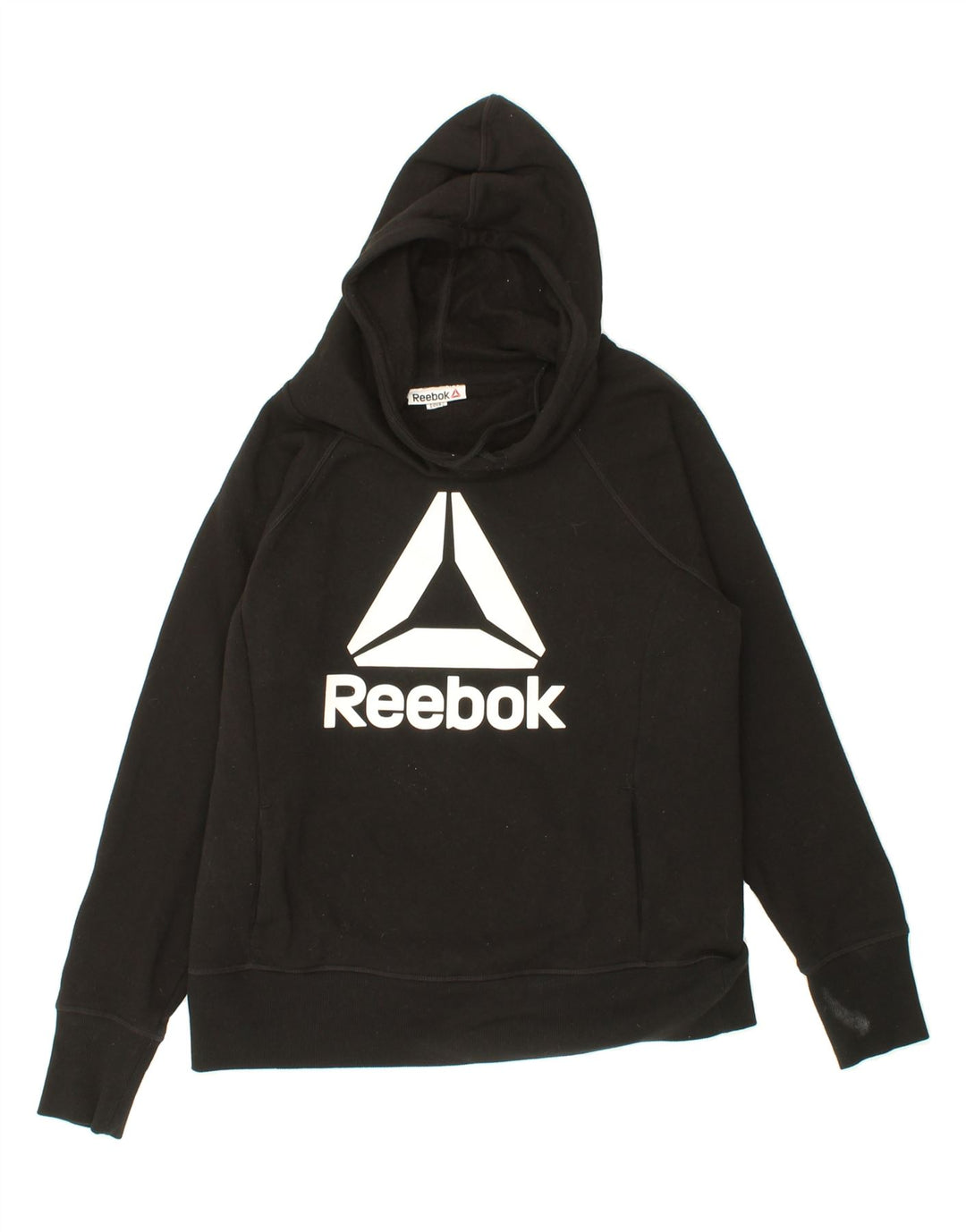 REEBOK Womens Graphic Hoodie Jumper UK 16 Medium Black Vintage Reebok and Second-Hand Reebok from Messina Hembry 
