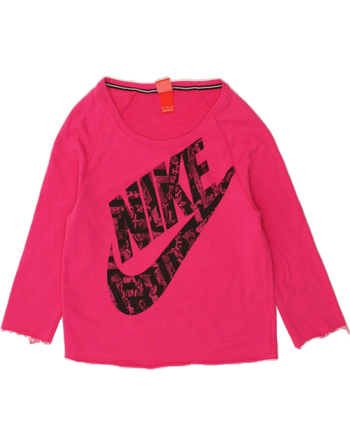 NIKE Womens Graphic Sweatshirt Jumper UK 14 Medium Pink Vintage Nike and Second-Hand Nike from Messina Hembry 