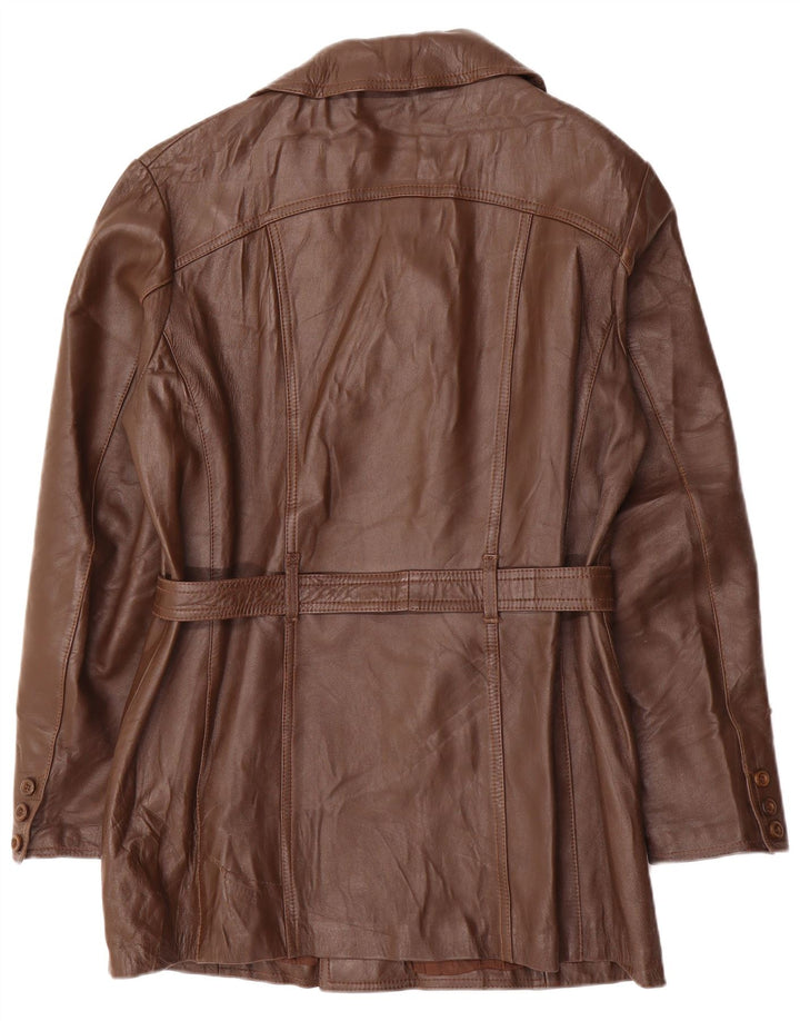 Винтажная мужская двубортная кожаная куртка IT 52 XL Коричневая кожаная