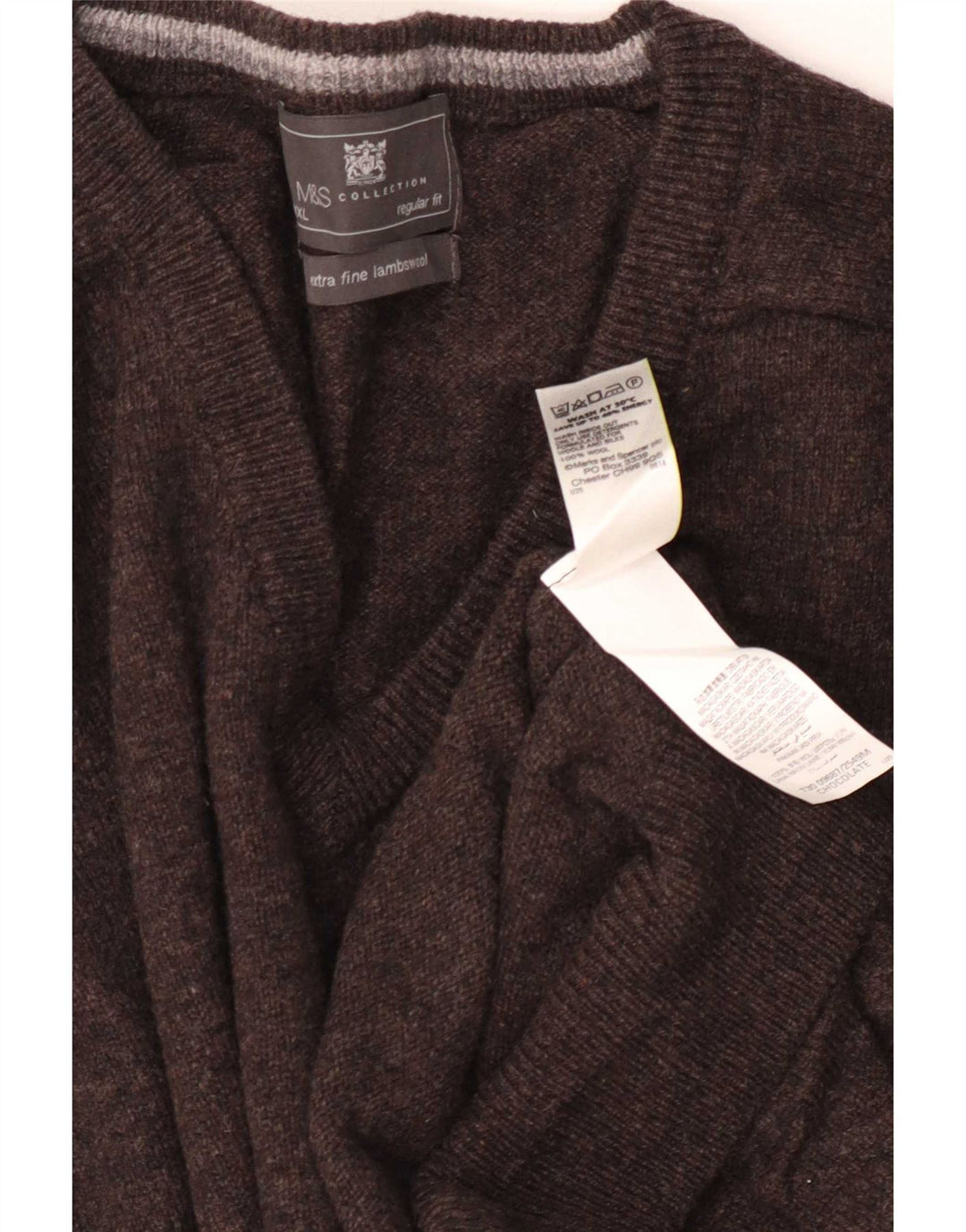 Мужской джемпер стандартного кроя с v-образным вырезом Marks & Spencer 3XL, коричневый, шерсть