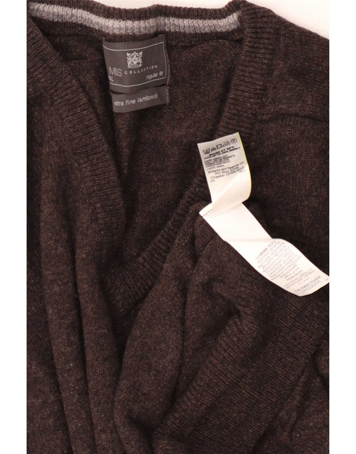 Мужской джемпер стандартного кроя с v-образным вырезом Marks & Spencer 3XL, коричневый, шерсть