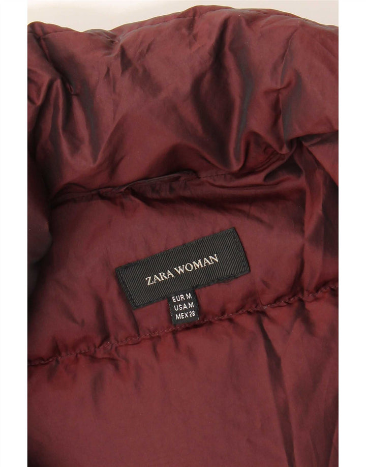 Женская стеганая куртка Zara UK 14, средний бордовый цвет