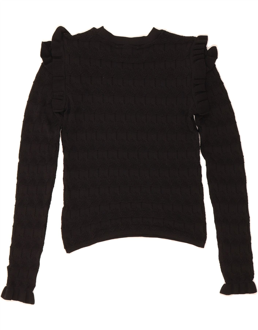 ZARA Womens Ruffle Crew Neck Jumper Sweater UK 10 Small Black Vintage Zara and Second-Hand Zara from Messina Hembry 