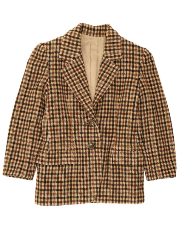 VINTAGE Womens 2 Button Blazer Jacket UK 8 Small Brown Check