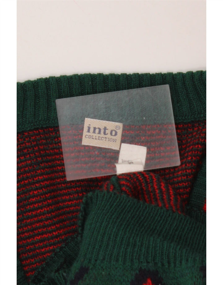 ВИНТАЖНЫЙ мужской джемпер с v-образным вырезом, средний зеленый цвет шерсти с узором аргайл/ромб