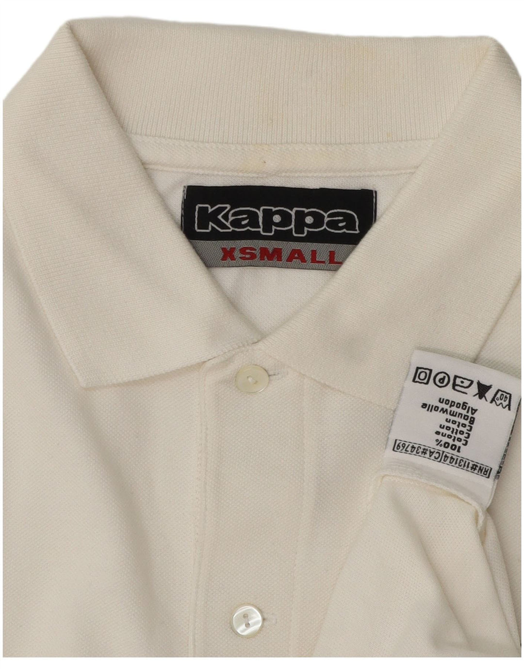 Kappa Mens Long Sleeve Polo Shirt XS White Cotton