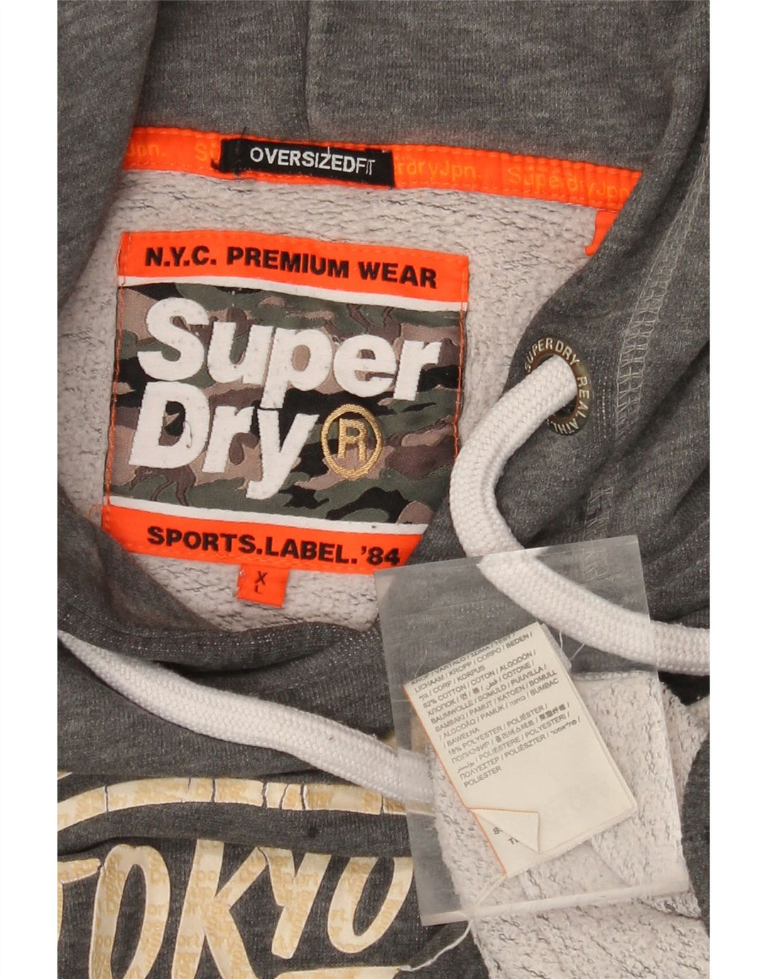 SUPERDRY Мужской джемпер с капюшоном с рисунком XL, хлопок, серый в пятнах