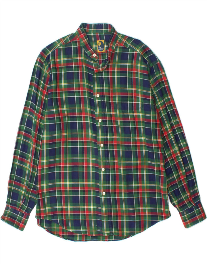 EMOZIONI Mens Flannel Shirt Size 16 1/2/ 42 Large Green Check Vintage Emozioni and Second-Hand Emozioni from Messina Hembry 