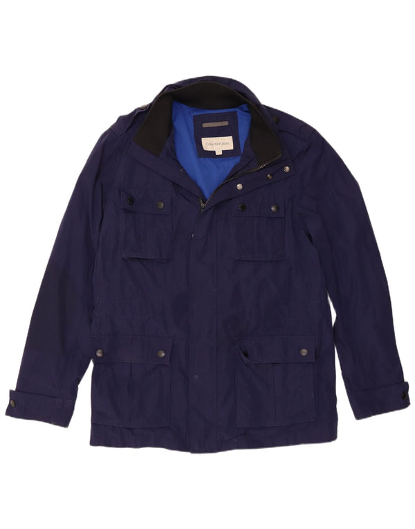 Calvin Klein Jeans Mens Hooded Utility Jacket UK 40 Large Navy Blue