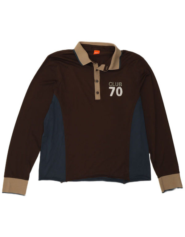 Мужская рубашка-поло для регби с длинным рукавом Hugo Boss XL, коричневая с цветными блоками