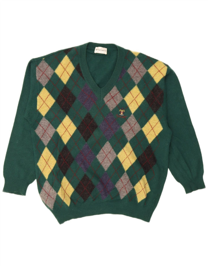 Мужской джемпер с v-образным вырезом Burlington IT 52, большой зеленый цвет Argyle/Diamond Wool