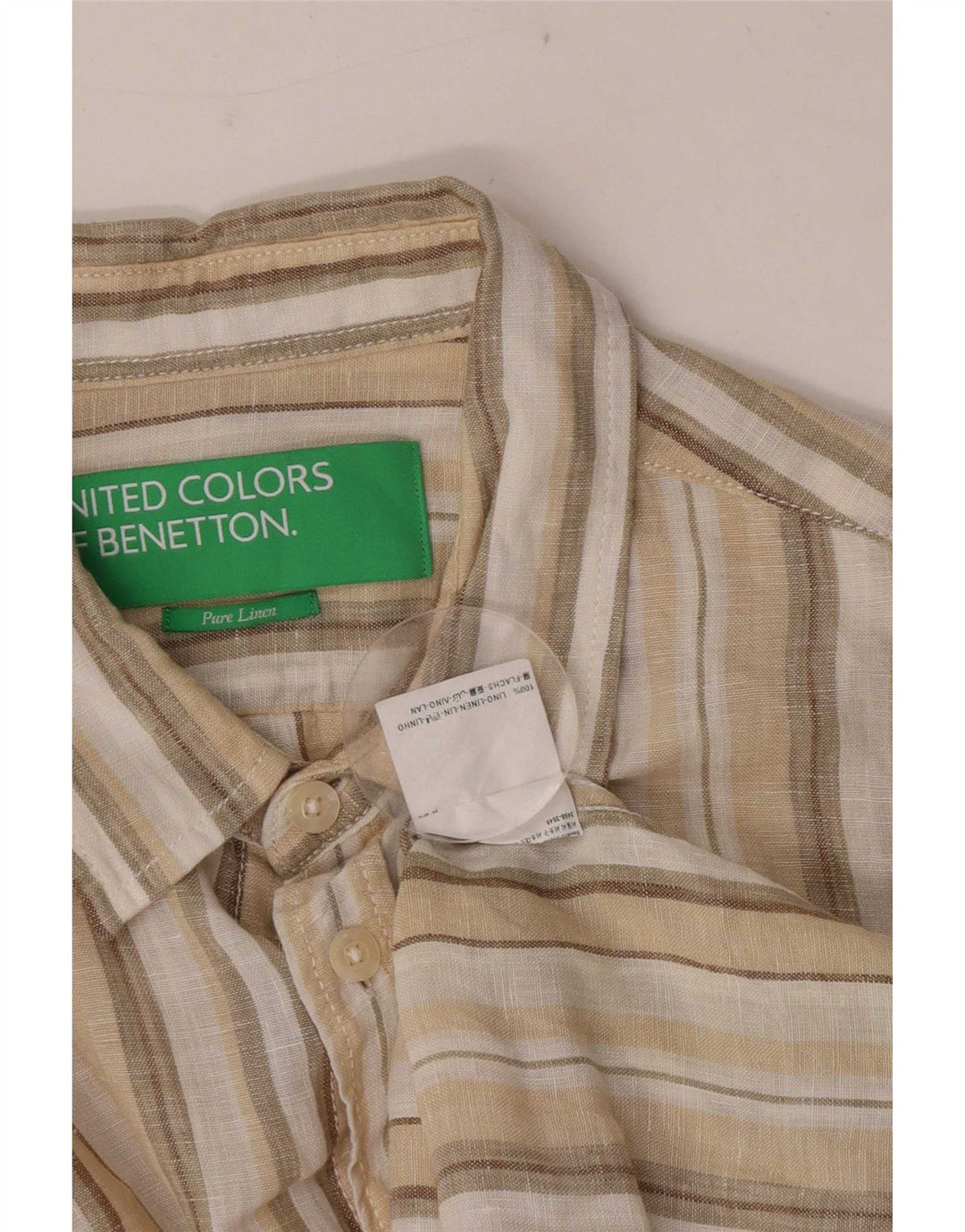 Мужская рубашка Benetton, льняная полоска бежевого цвета среднего размера