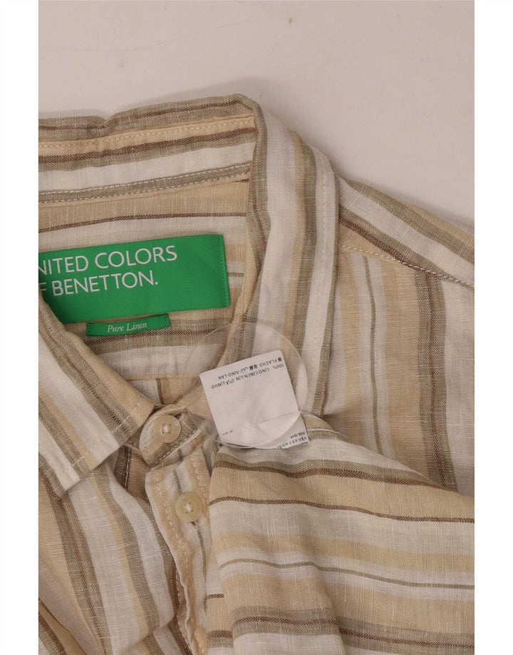 Мужская рубашка Benetton, льняная полоска бежевого цвета среднего размера