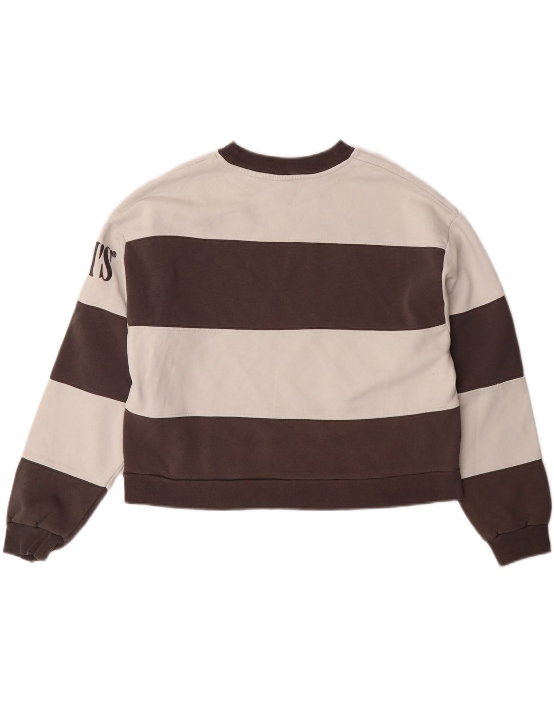 LEVI'S Womens Oversized Crop Sweatshirt Jumper UK 6 XS Brown Striped Vintage Levi's and Second-Hand Levi's from Messina Hembry 