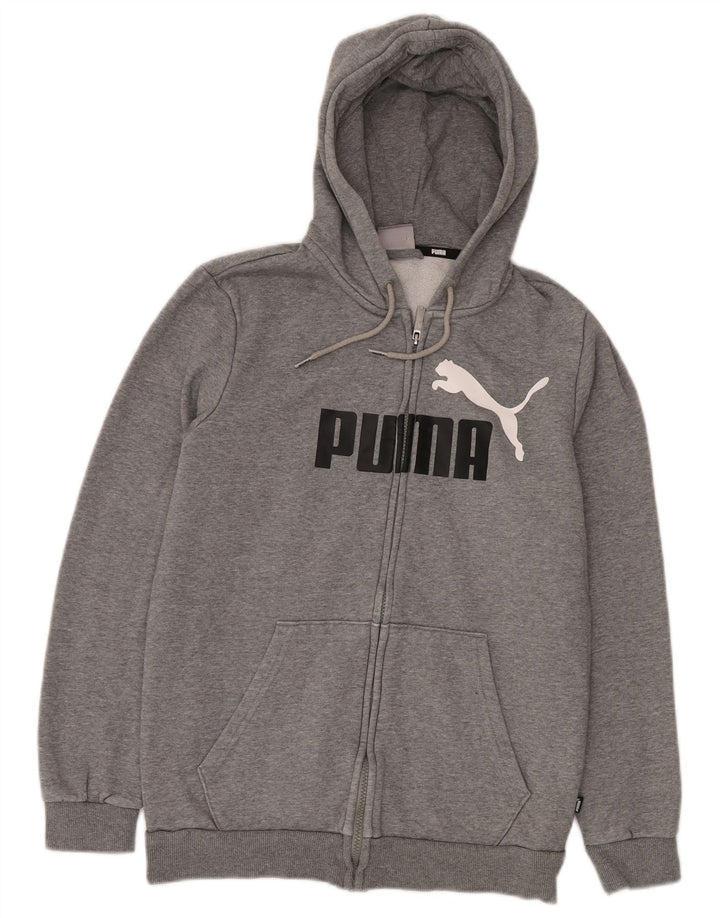 Мужской свитер с капюшоном на молнии с графическим рисунком PUMA, маленький серый хлопковый спортивный спортивный