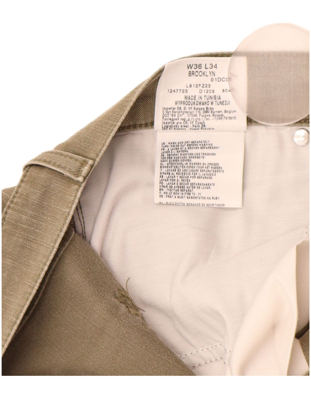 Мужские прямые джинсы LEE Brooklyn W36 L31, хлопок цвета хаки