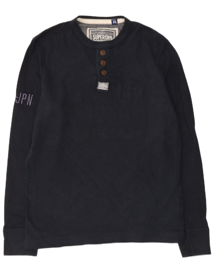 Мужской топ с рисунком Superdry с длинным рукавом XL, темно-синий, хлопок