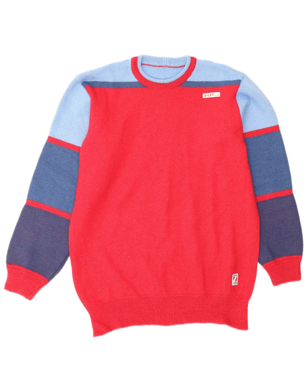 Мужской джемпер с круглым вырезом SILVY IT 54 XL, красный, шерсть с цветными блоками