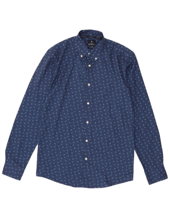 Мужская рубашка приталенного кроя Ben Sherman, размер 15 1/2, средний синий цветочный полиэстер