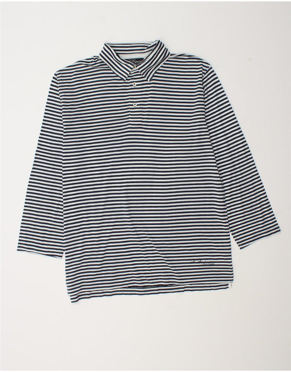 Мужская рубашка-поло с рукавом 3/4 Les Copains 2XL, темно-синяя полосатая хлопковая ткань