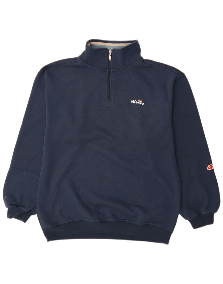 Ellesse Мужской свитшот с воротником на молнии, большой темно-синий хлопковый джемпер