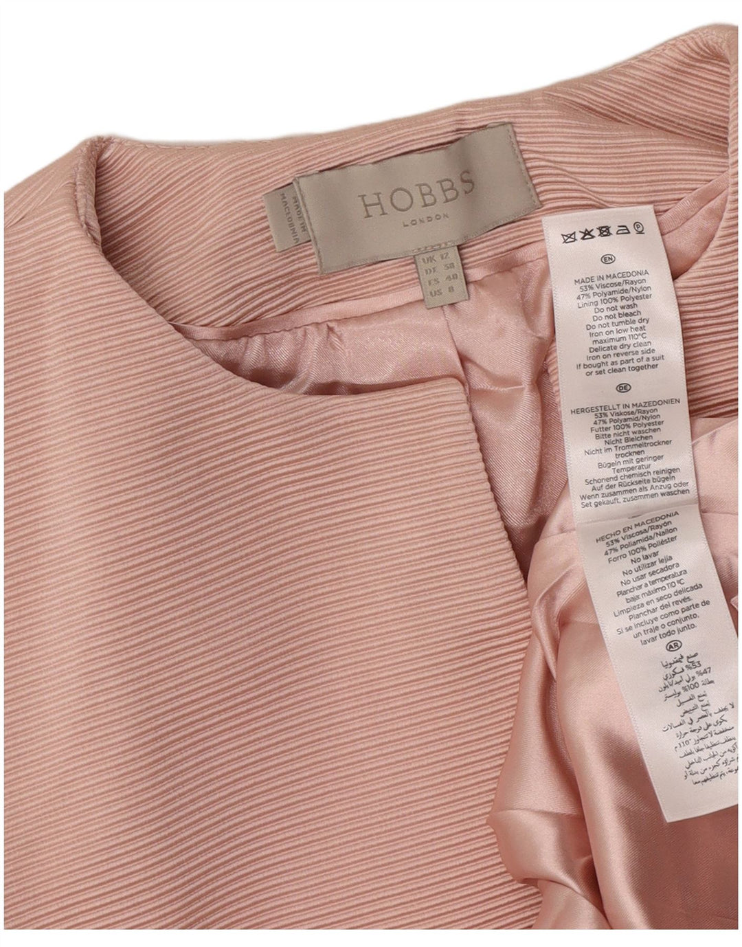 Женский укороченный открытый пиджак Hobbs UK 12, вискоза среднего розового цвета