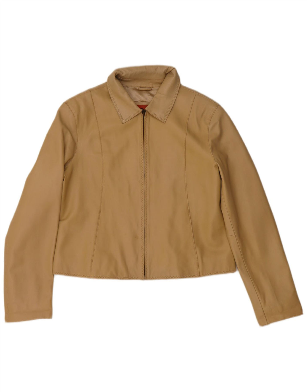 Женская укороченная кожаная куртка Helium UK 14, кожа среднего бежевого цвета