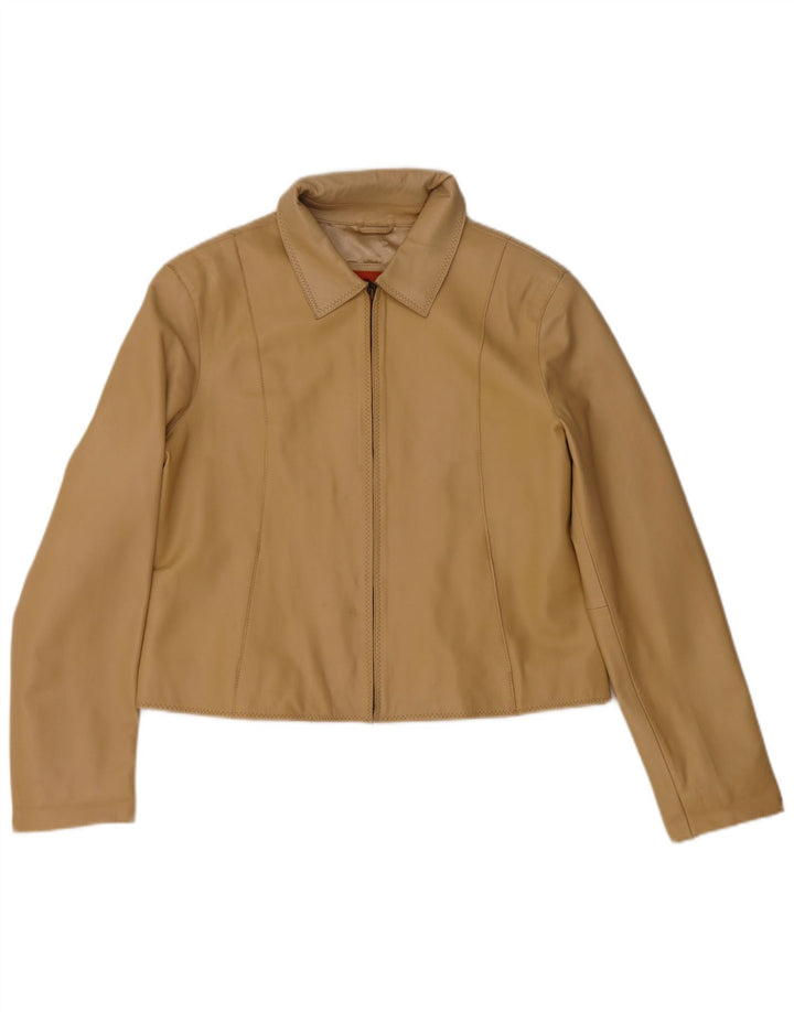 Женская укороченная кожаная куртка Helium UK 14, кожа среднего бежевого цвета