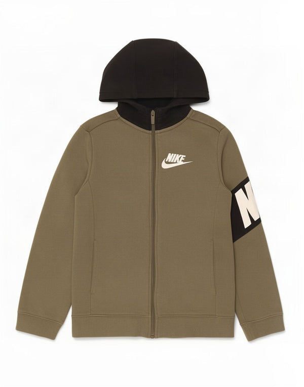 Свитер с капюшоном и молнией с графическим рисунком для мальчиков Nike, 8–9 лет, маленький, цвет хаки, цвета хаки