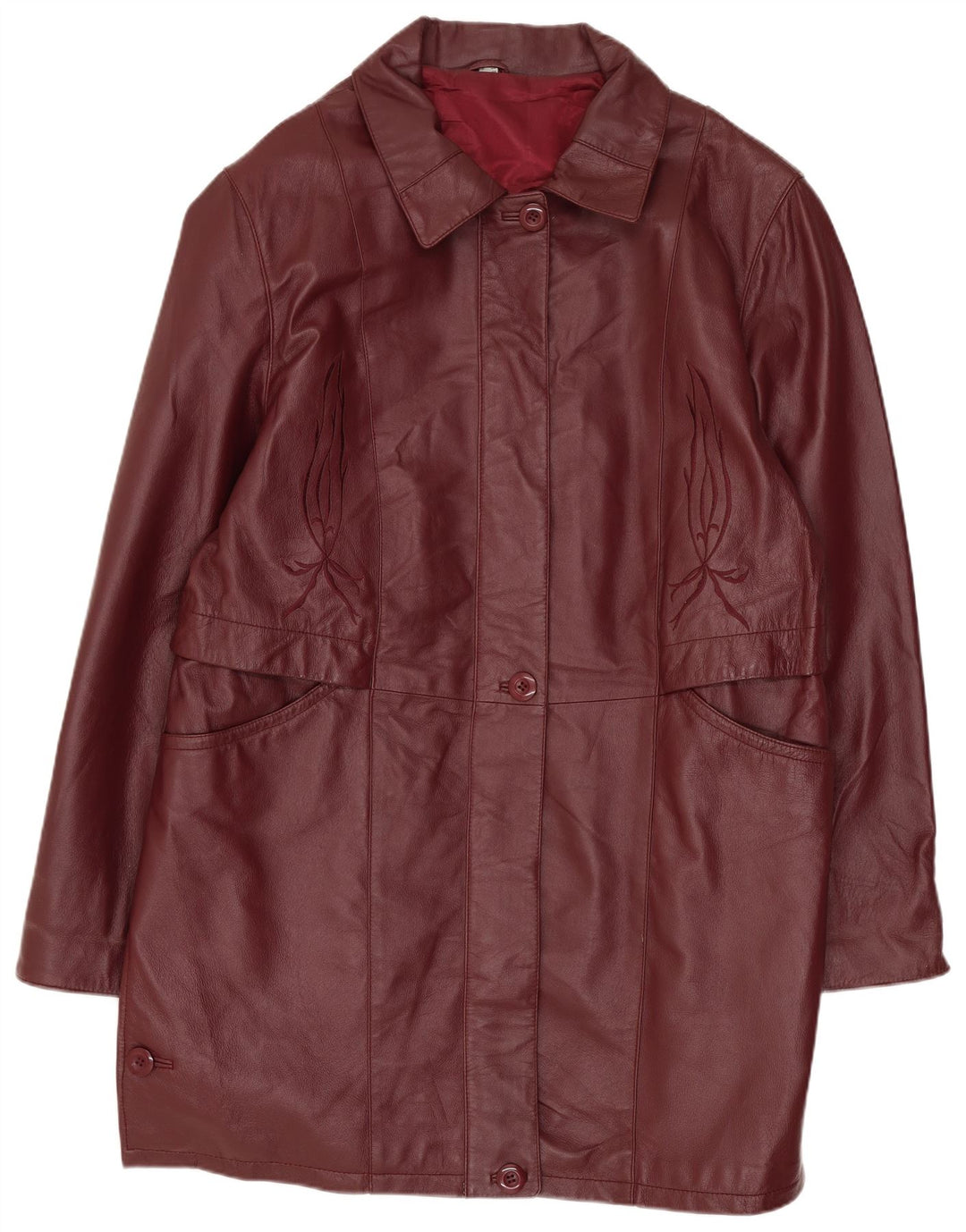 Винтажное женское кожаное пальто IT 48 XL Темно-бордовая кожа