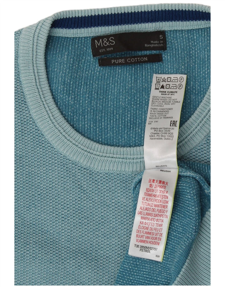 Мужской джемпер с круглым вырезом Marks & Spencer, маленький бирюзовый хлопок