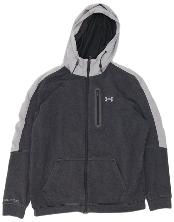 Мужской свитер с капюшоном на молнии Under Armour, большой серый, хлопковый с цветными блоками