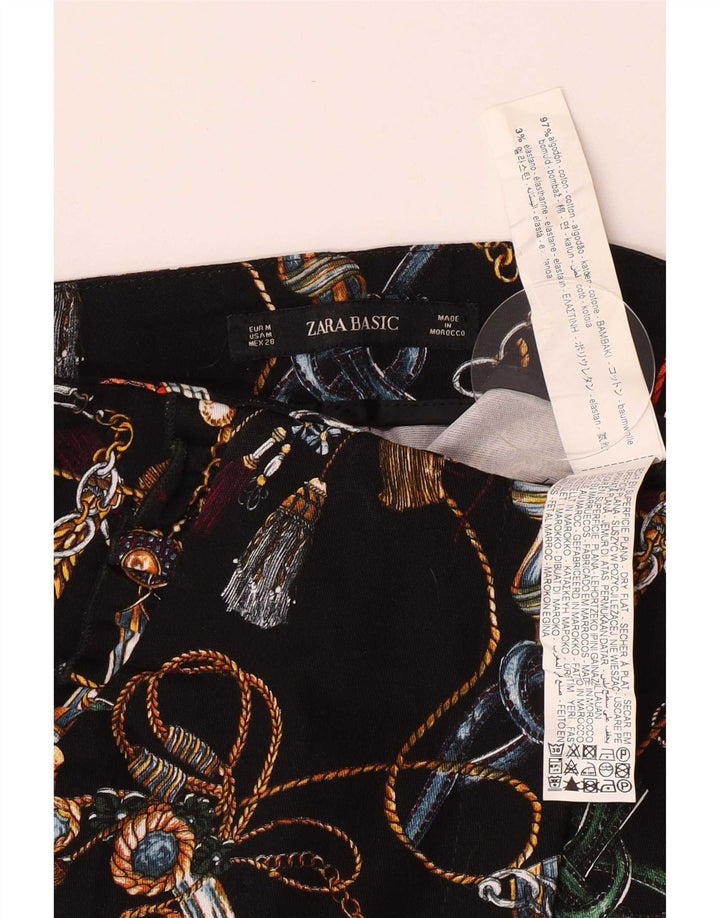 Zara Женские повседневные шорты с абстрактным узором, средний размер W28, черный хлопок