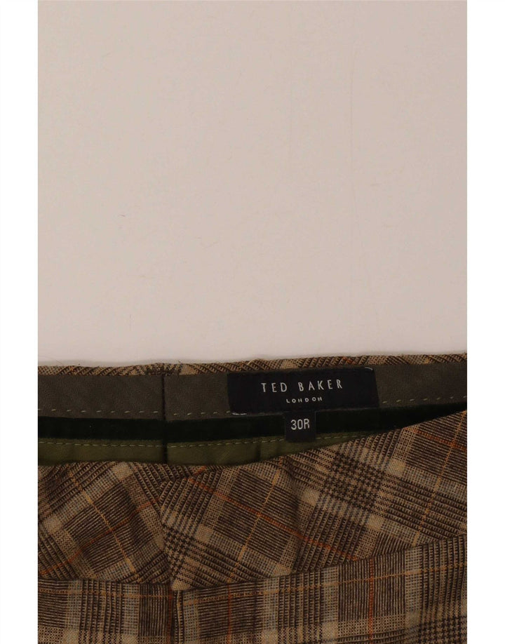 Мужские повседневные брюки узкого кроя Ted Baker W30 L32 коричневые шерстяные в клетку