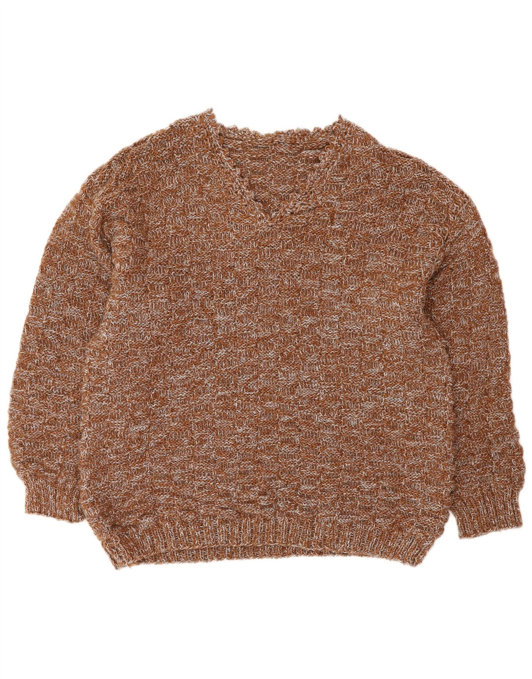 ВИНТАЖНЫЙ женский джемпер с v-образным вырезом, Великобритания, 16, большой коричневый в крапинку