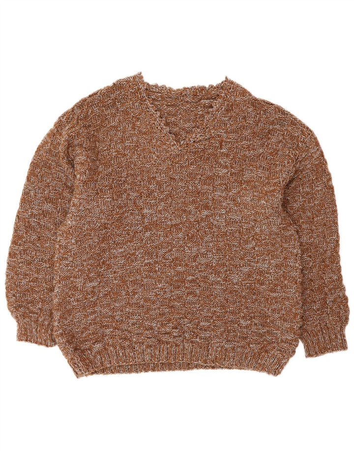 ВИНТАЖНЫЙ женский джемпер с v-образным вырезом, Великобритания, 16, большой коричневый в крапинку