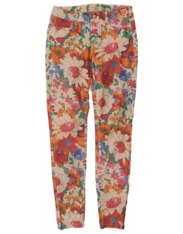 Женские джинсы скинни Zara EU 38, маленькие W28 L28, разноцветный хлопок с цветочным принтом