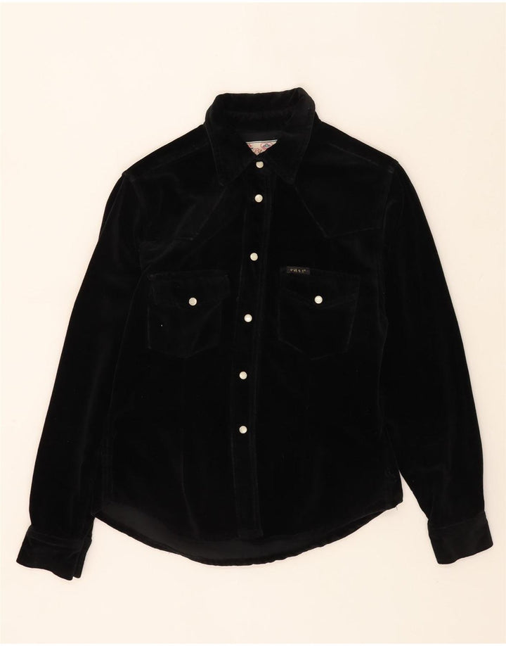 PIT STOP Womens Velvet Shirt UK 12 Medium Black Cotton Vintage Pit Stop and Second-Hand Pit Stop from Messina Hembry 