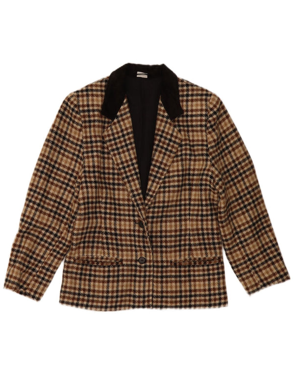 Винтажный женский пиджак на 2 пуговицах, Великобритания, 14, средний бежевый, с узором «гусиные лапки»