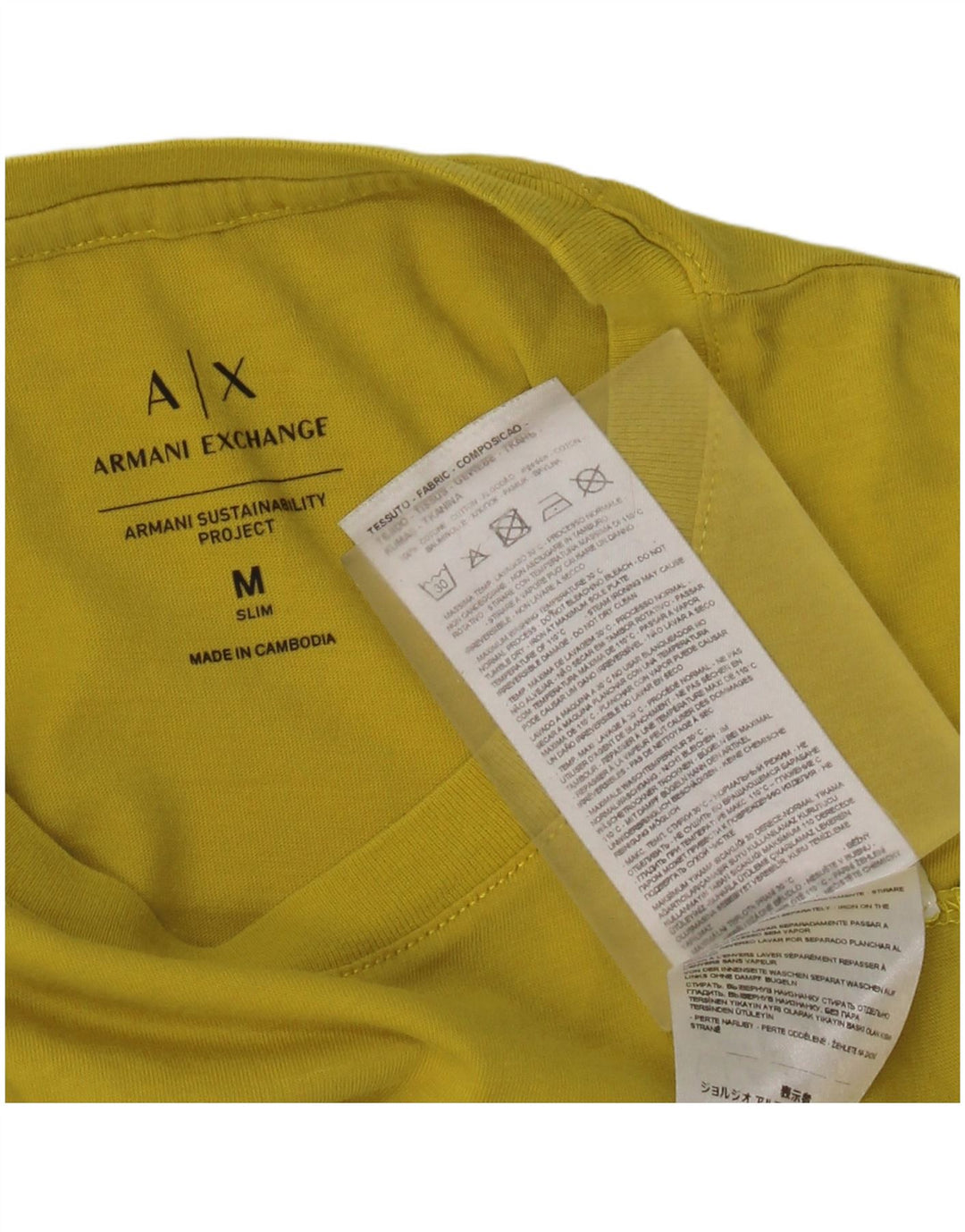 Armani Мужская приталенная футболка с рисунком Верх из хлопка среднего желтого цвета