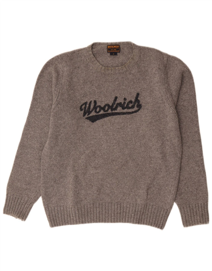 Мужской джемпер с рисунком Woolrich, шерстяной свитер среднего серого цвета с крапинками