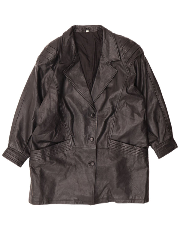 ВИНТАЖНОЕ женское кожаное пальто UK 18 XL, черное кожаное