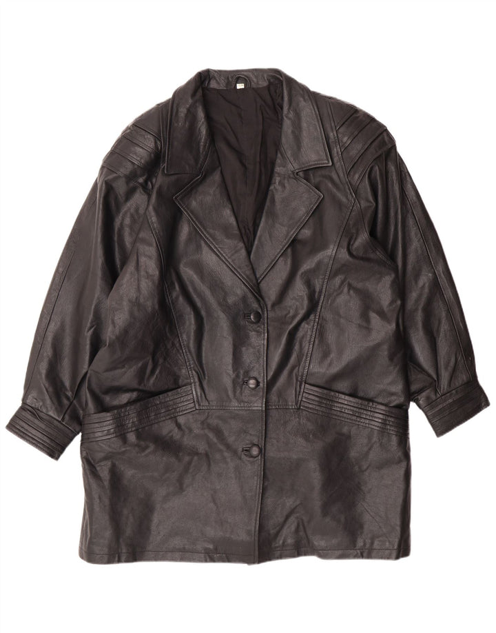 ВИНТАЖНОЕ женское кожаное пальто UK 18 XL, черное кожаное